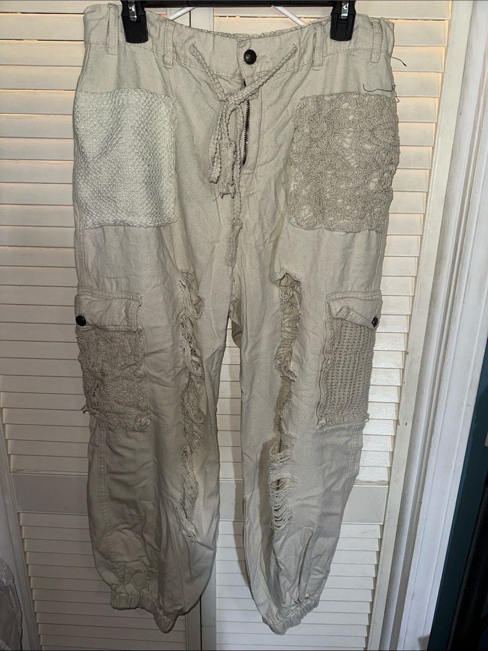 POL Cream Patchwork Cargo Joggers with Drawstring